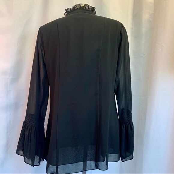 Diane Gilman Black long sleeve ruffle blouse Sz M - Picture 2 of 8